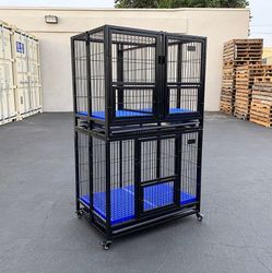 New in box $310 (Set of 2) Stackable Dog Cage 37x25x64” Heavy Duty Folding Kennel w/ Plastic Tray
