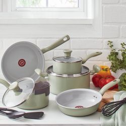 T-fal Fresh Simply Cook 12pc Ceramic Recycled Aluminum Cookware Set - Green 