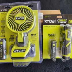 Ryobi clip fan & led flashlight