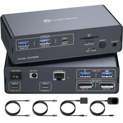 4K120Hz USB C Docking Station with KVM Switch 2 Monitors 2 Computers Displayport USB3.2 KVM Switches Dual Monitor for 2 Laptops Share a 1G Ethernet 