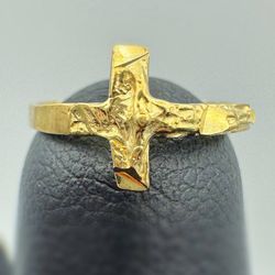 10k solid yellow gold Jesus cross religious baby ring for kids sz 0.5