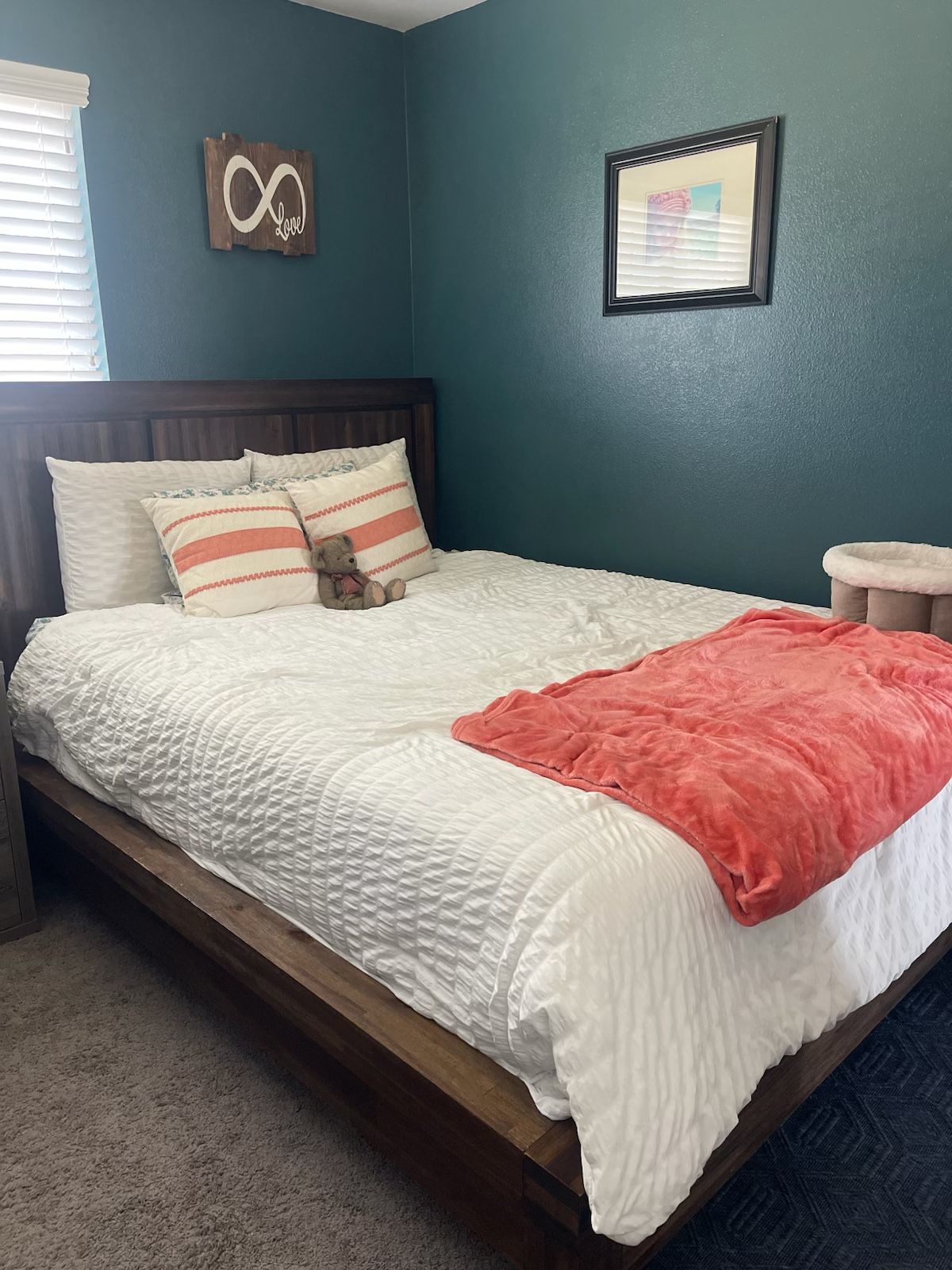 Queen Bed and Wood Frame With Mattress