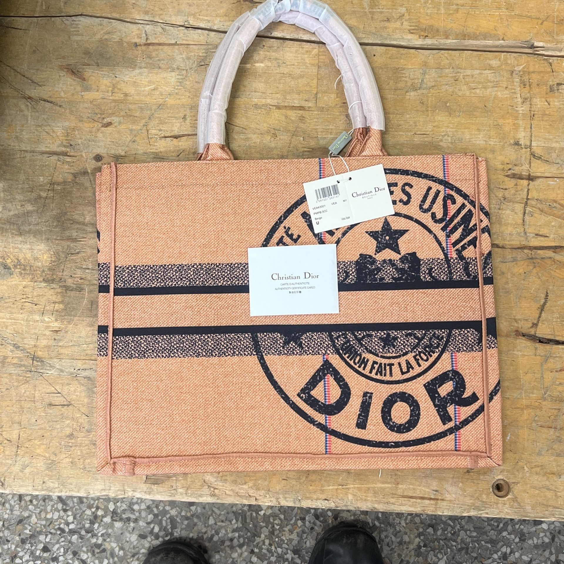 Christian Dior Book Tote Small Oblique Jute Handbag Beige Black