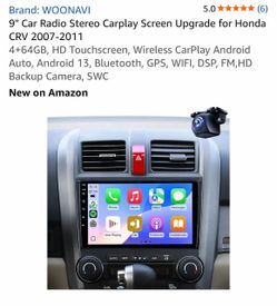 9" Car Radio Stereo Carplay Screen Upgrade for Honda CRV 2007-2011 4+64GB, HD Touchscreen, Wireless CarPlay Android Auto, Android 13, Bluetooth, GPS,