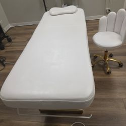 Luxury Electric Spa Treatment Bed – LED, Heated,USB, Genuine Leather (White/Gold)