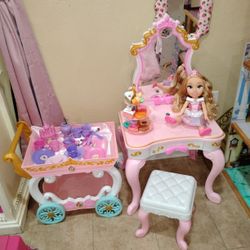 Disney Princess Vanity That Plays Music, New Sleeping Beauty Doll, Tea Cart Complete With Desserts And Tea Sets... Everything All For Just $40 