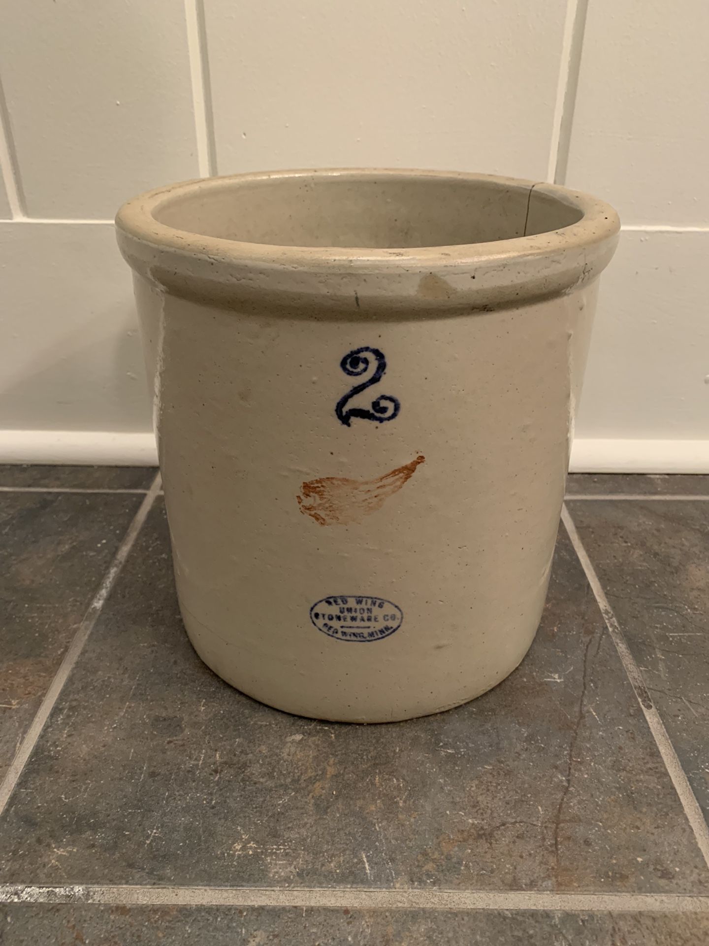 Antique Vintage Red Wing Stoneware Glazed Crock 2 Gallon