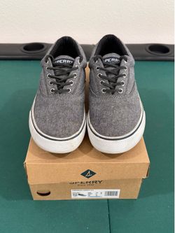 Sperry Striper II CVO in Black Chambray, men’s size 10 medium, style STS22961. Comes with the original Sperry box. Cleaned and ready to wear.  Shippin