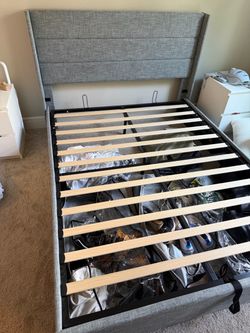 Blue queen Upholstered Bed Frame with Storage