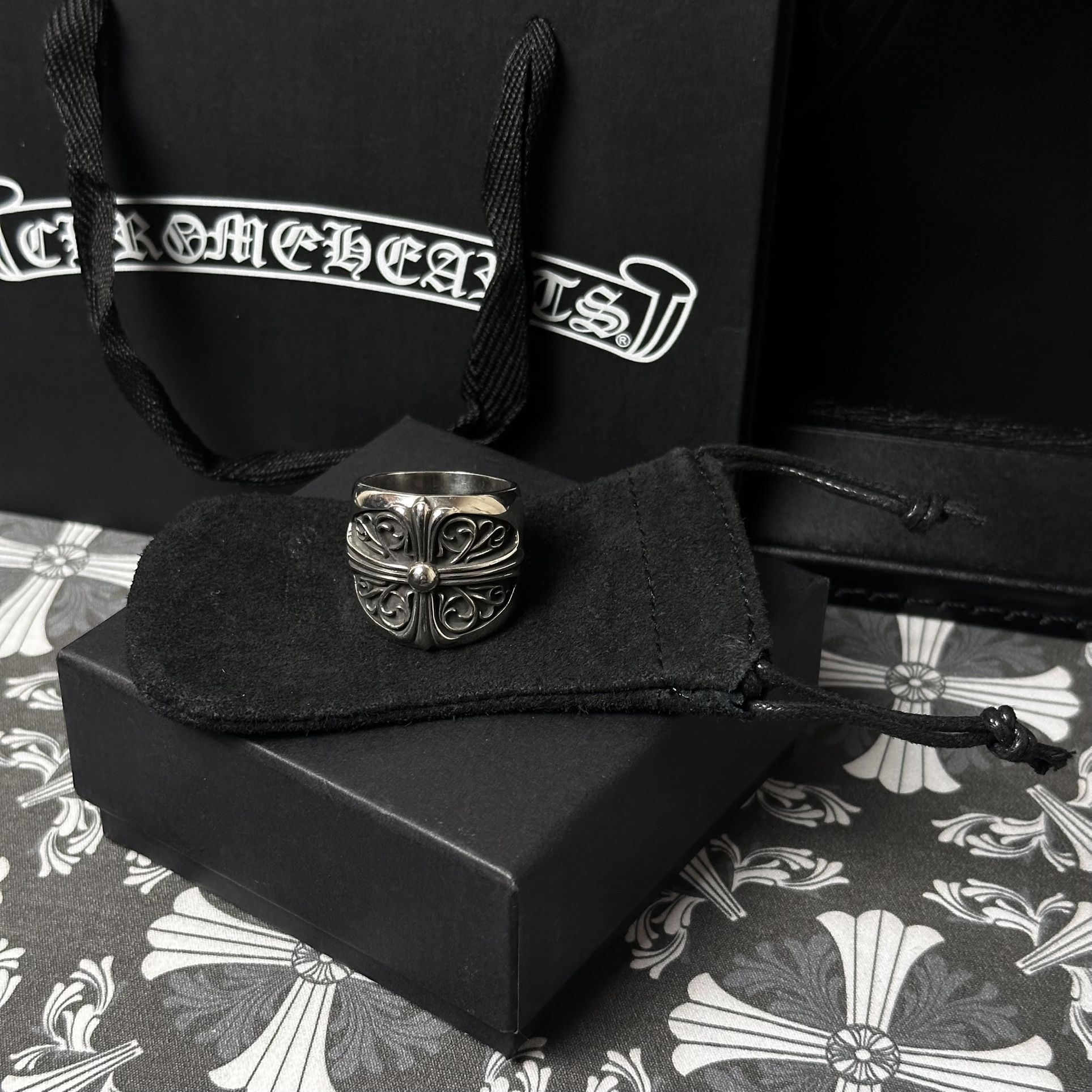 Chrome Hearts Oval Cross Silver Ring Size 11