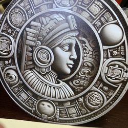 7.5 Inches Diameter Round Flat 2D Wall Art. Aztec Calendar 