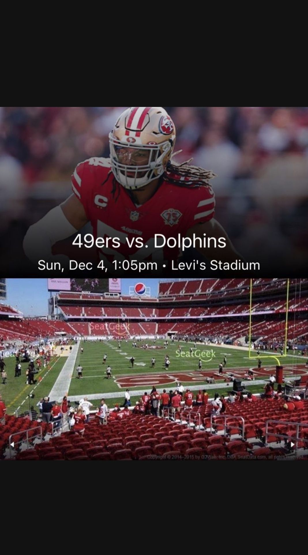 49ers vs Dolphins (2 Tickets + Parking Pass)