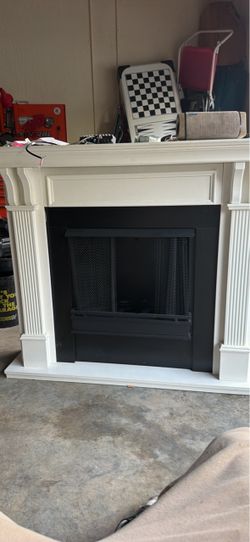 White Wood Fireplace Mantel with Insert