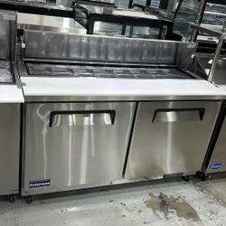 Polarman PLM-S60S 61 1/4" Stainless Steel Sandwich Prep Table with Two Solid Full Doors, (16) 1/6 Size Pans   