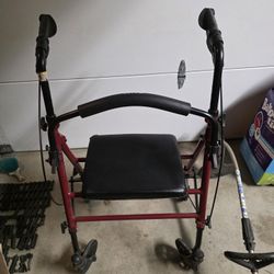 Drive Medical 10257RD-1 4 Wheel Rollator Walker With Seat, Steel Rolling Walker, Height Adjustable, 7.5" Wheels, Removable Back Support, 300 Pound Wei