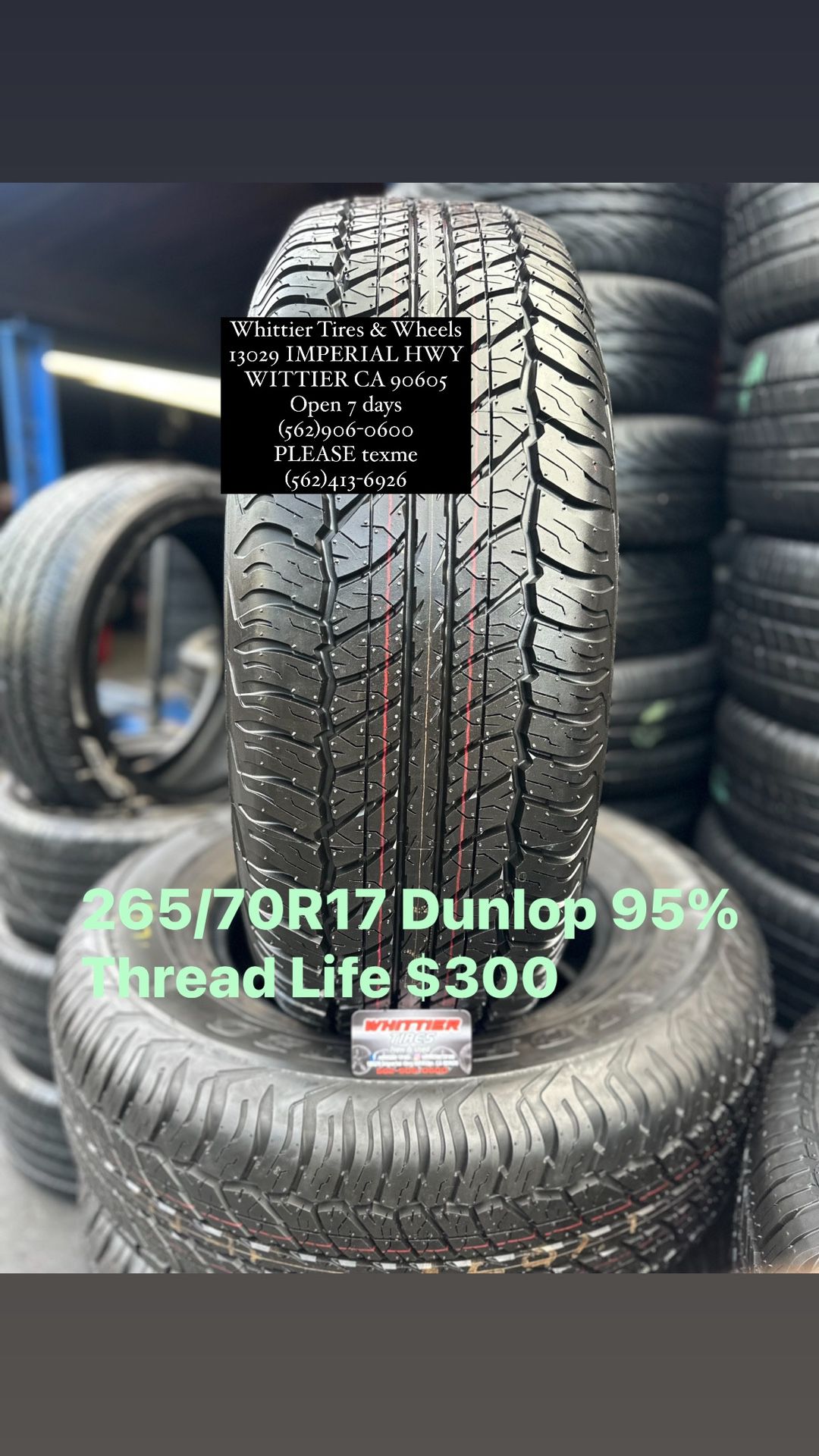 FOUR GOOD USED TIRES 95%TREAD LIFE 265/70/17 DUNLOP  