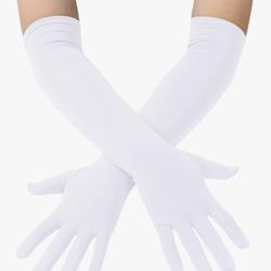 White Spandex Costume Gloves - 18" Length Stretchy Halloween Cosplay Long Opera Party Gloves