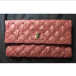 NEW Marc Jacobs Pink Snakeskin Gold Studded Clutch Handbag Wallet
