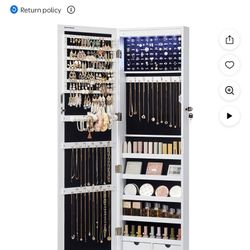 6 LEDs Mirror Jewelry Cabinet 47.2-Inch Tall Lockable Wall/Door Mounted Jewelry Armoire Makeup Perfume Holder Organizer with Mirror Makeup Perfume 2 D