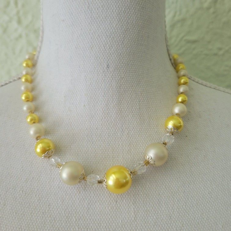 Vintage Signed Japan Acrylic Pearls Beaded Necklace 18.5"