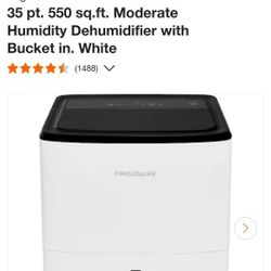 🆕️Frigidaire

35 pt. 550 sq.ft. Moderate Humidity Dehumidifier with Bucket in. White

