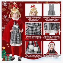 Who Lou Costume Kids Girls Christmas Dress Cute Plaid Costumes Xmas Cosplay Santa Outfit Halloween Party Suit Set