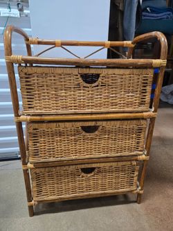 Natural Rattan Wicker Laundry Chest w/3 Drawers Storage Handmade