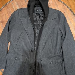 GUESS Wool Coat Charcoal Large