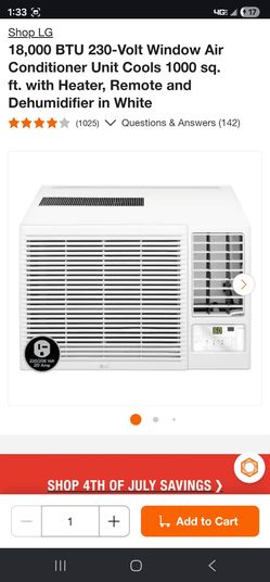 LG 18,000 BTU 230v Window Air Conditioner 1,000 sq ft