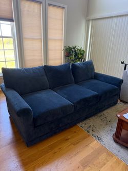 Navy Blue Fabric Three-Seat Sofa
