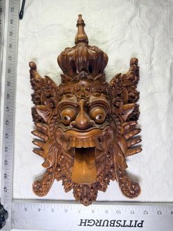 Balinese Boma Barong Wood Mask Signed NYOMAN SUBRATA Master Artisan 15" x 15"