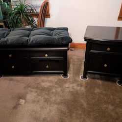 Black lift-top coffee table and matching end table