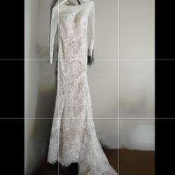 Oleg Cassini Illusion Wedding Dress Size 4
