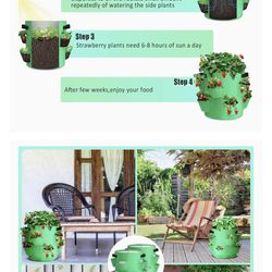 Strawberry Plant Bag, 10 Gallon Garden Planters Bags, Planting Pouch Fabric Grow Pots Grow Vegetables, Breathable Strawberry Pot Planting Grow Bags w