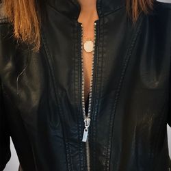 Stylish Peplum-like Pleather Jacket Size M Women's Black