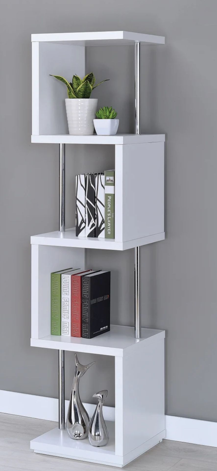 Geometric 4-Shelf  Book Case White Gloss