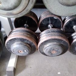 Pair Of 90-pound Pro-style Dumbbells W Hex Handles 180lbs Total Weights