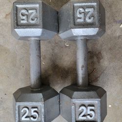 Set Of 25 Lb Weights Dumbells All Metal