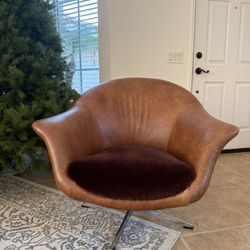 Crate & Barrel Leather, Velvet & Chrome Accent Chair