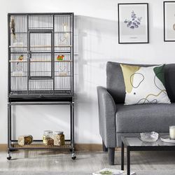 Large Parrots Birds Flights Home Cage With Removable Rolling Stand 