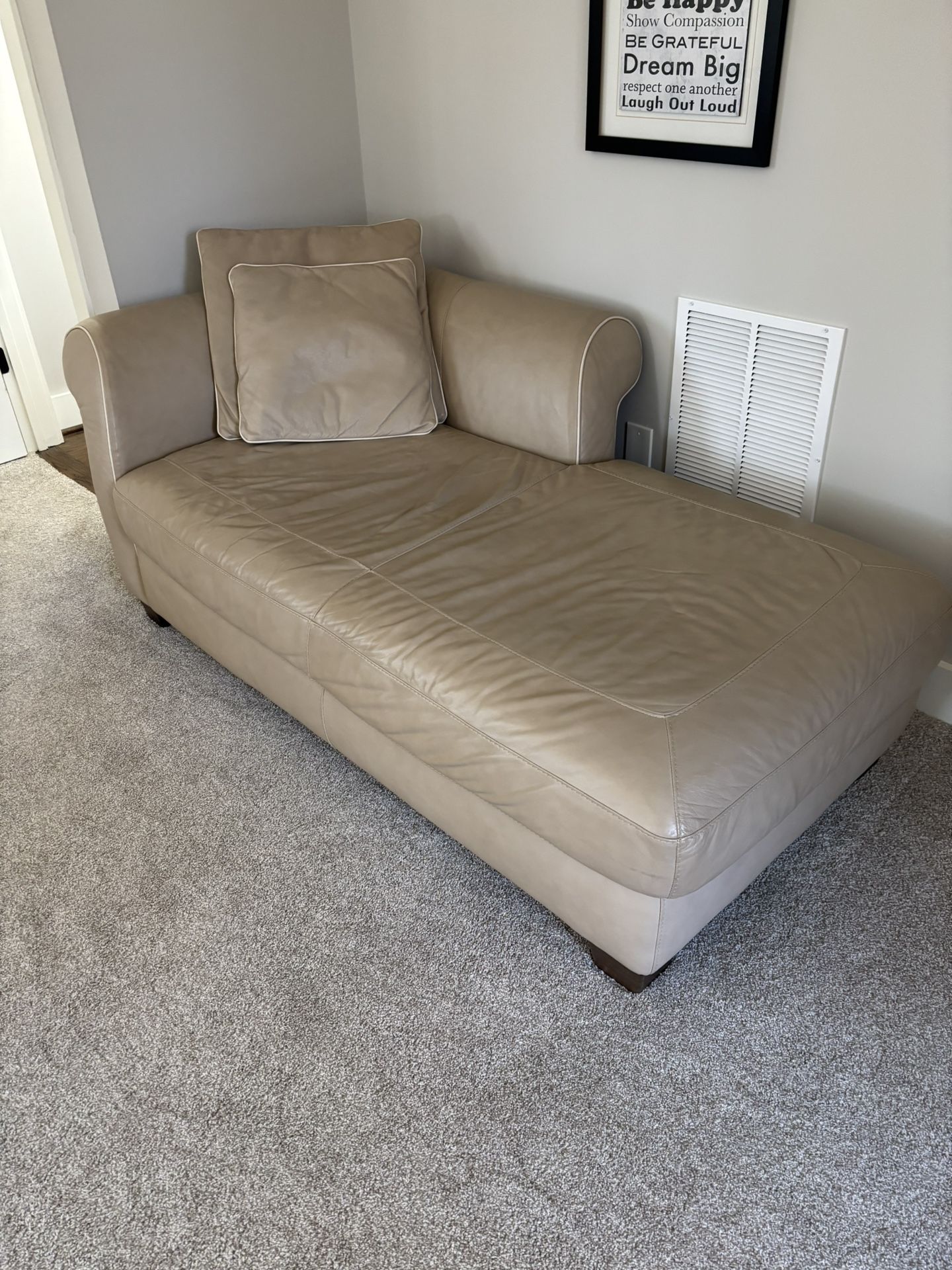 Top Grain Leather Chaise Lounge With Leather Matching Pillows