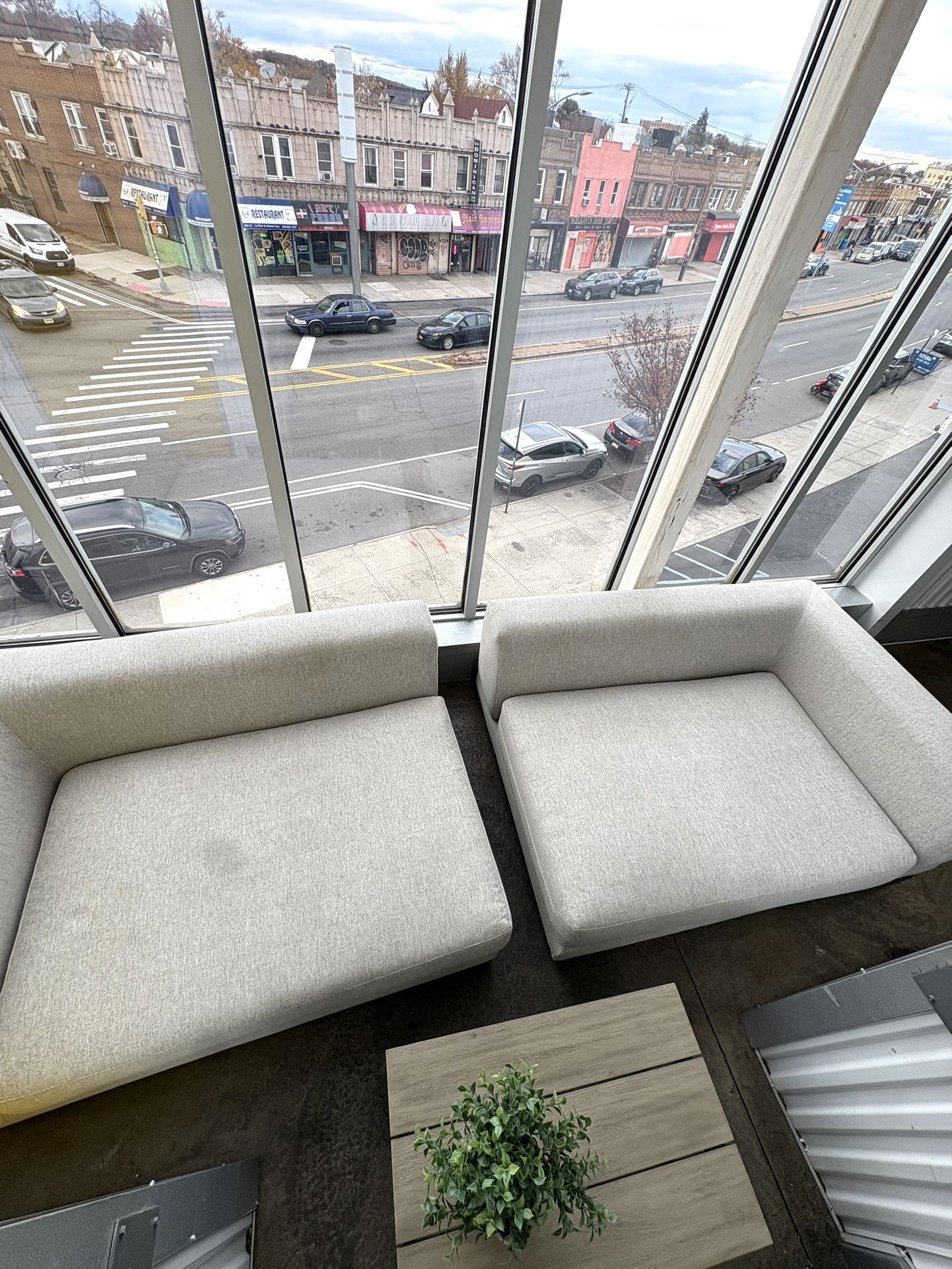 CB2 Midcentury Modern Minimalist Gray Fabric 2 Piece Loft Lounge Sofa Couch