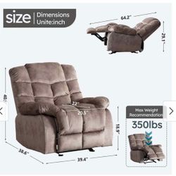 Manual Recliner Overstuffed Breathable Fabric Sofa for Living Room