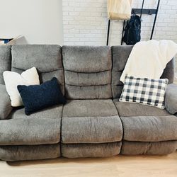 Very Comfortable Gray Reclining Sofa For Sale! 7’x3’ Plush Chenille Couch *Like New*