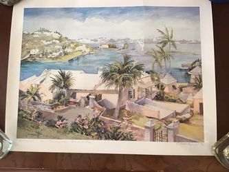 Carol Holding Original Watercolor. Bermuda Waterfront. 18x14. Never Framed.