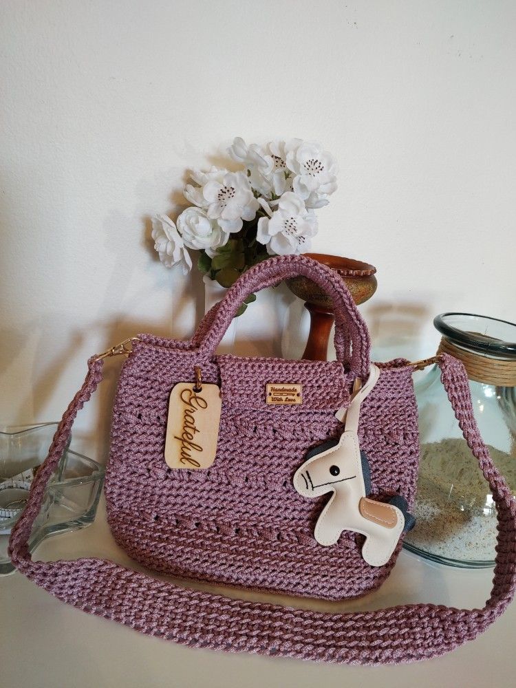 Pink Women's Handmade Purse. Hand And Shoulder Straps. Crochet. Made With Love