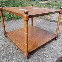 Charming Little Vintage Coffee Table with Brass Finials and Rollers / Accent Table - Solid wood!

