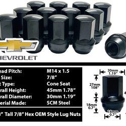 24x Black Chevy OEM Factory Lug Nuts M14x1.5 Silverado Tahoe Suburban Colorado
