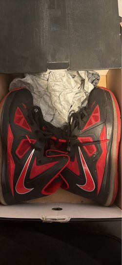 Nike LeBron X Away 541100-006 Black University Red Metallic Silver Size 9.5