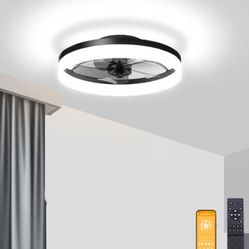 Volisun 19.7in LED Modern Ceiling Fan Black With Remote 6speed Reverse Timer Dimmable Open Box New 